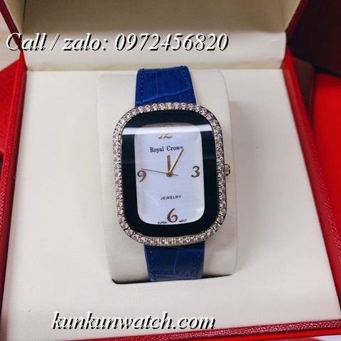 Đồng Hồ Nữ Royal Crown 3771 -  Dây Da Xanh - 34 x 45mm