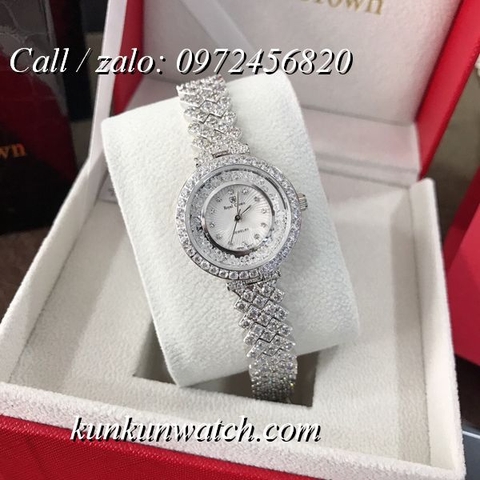 Đồng Hồ Nữ Royal Crown 2606L -  Dây Gắn Đá Vỏ Bạc - 29mm