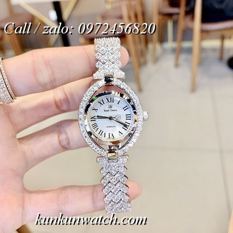 Đồng Hồ Nữ Royal Crown 4610 -  Dây Gắn Đá Vỏ Bạc - 32mm
