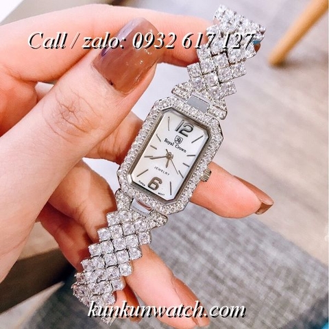Đồng Hồ Nữ Royal Crown 6316 -  Dây Gắn Đá Vỏ Bạc - 20 x 30mm