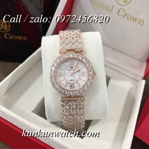 Đồng Hồ Nữ Royal Crown 2607 -  Dây Gắn Đá Vỏ Vàng Hồng - 32mm
