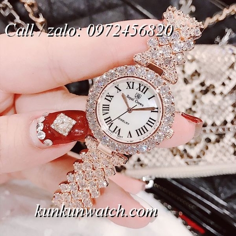 Đồng Hồ Nữ Royal Crown 6305 -  Dây Gắn Đá Vỏ Vàng Hồng - 30mm