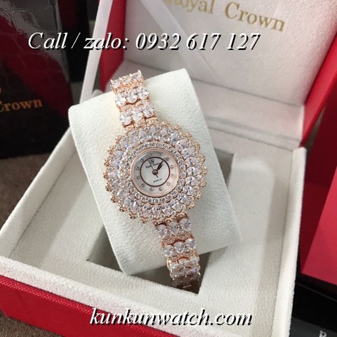 Đồng Hồ Nữ Royal Crown 6804 -  Dây Gắn Đá Vỏ Vàng Hồng - 35mm