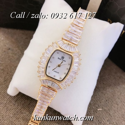 Đồng Hồ Nữ Royal Crown 223 -  Dây Gắn Đá Vỏ Vàng - 28 x 36mm