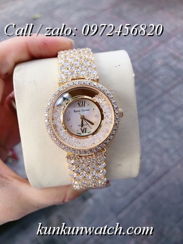 Đồng Hồ Nữ Royal Crown 2606 -  Dây Gắn Đá Vỏ Vàng - 34mm