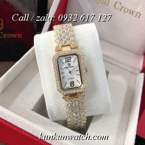 Đồng Hồ Nữ Royal Crown 6316 -  Dây Gắn Đá Vỏ Vàng - 20 x 30mm