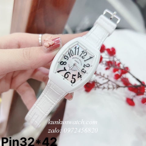 Đồng Hồ Nữ Franck Muller V32 - ABF Vỏ Đá 2 Kim - Dây Trắng - 32 x 42mm