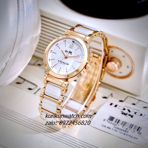 Đồng Hồ Nữ Coach Tristent Purple 14502463 Đá Ceramic Trắng Rose Gold Mặt 30mm