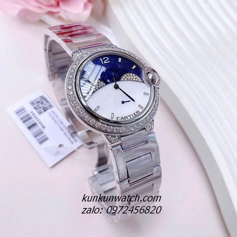 Đồng Hồ Nữ Cartier Đính Đá Họa Tiết Bầu Trời Sao Silver 36mm