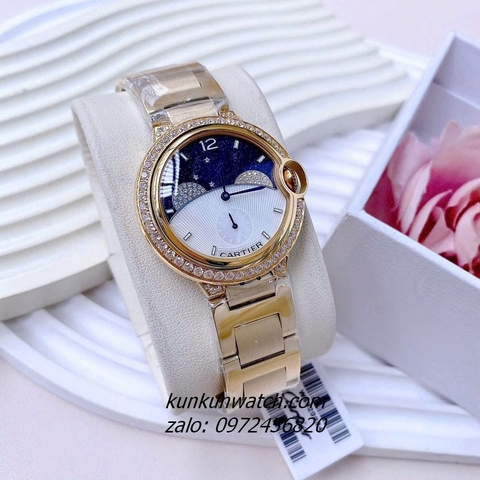 Đồng Hồ Nữ Cartier Đính Đá Họa Tiết Bầu Trời Sao Gold 36mm