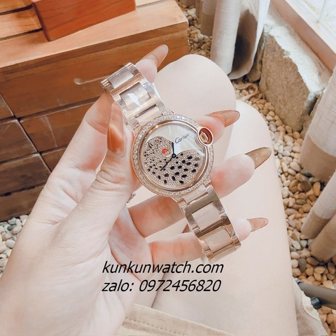 Đồng Hồ Nữ Cartier Jaguar Đính Đá Họa Tiết Báo Đốm Rose Gold 36mm