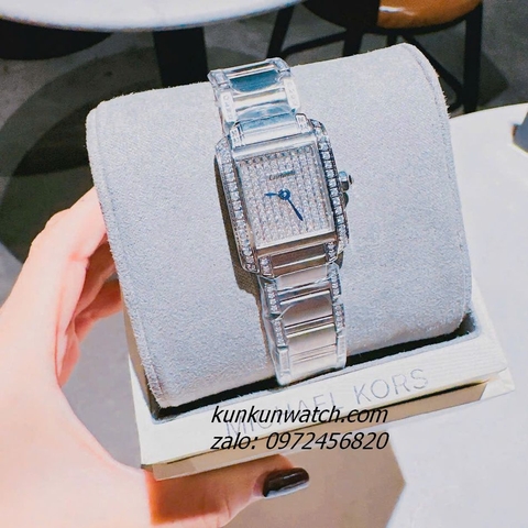 Đồng Hồ Nữ Cartier Tank Đính Đá Vỏ Silver Mặt Vuông 30mm