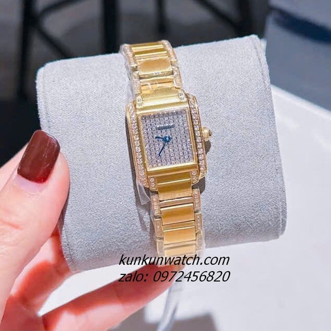 Đồng Hồ Nữ Cartier Tank Đính Đá Vỏ Gold Mặt Vuông 30mm
