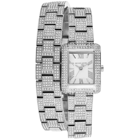 Đồng Hồ Nữ Michael Kors Emery MK4836 Đính Full Đá Silver Mặt Vuông 22mm ...