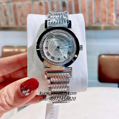 Đồng Hồ Nữ Versace Vanity Silver Đính Đá Mặt 35mm