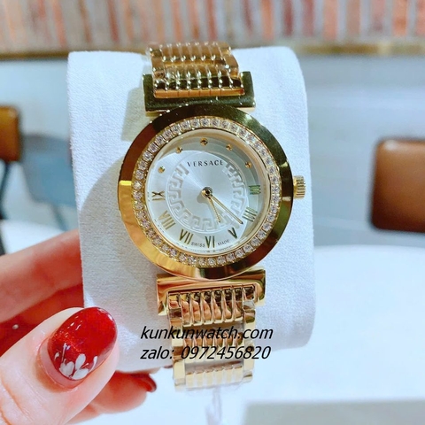 Đồng Hồ Nữ Versace Vanity Gold Đính Đá Mặt Trắng 35mm