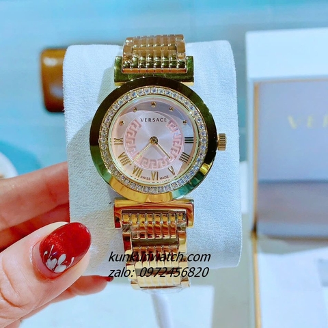 Đồng Hồ Nữ Versace Vanity Gold Đính Đá Mặt Hồng 35mm
