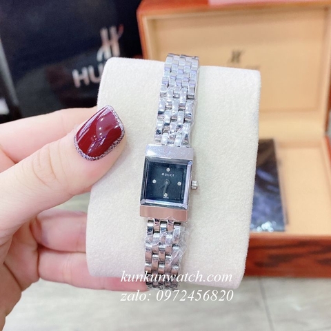 Đồng Hồ Nữ Gucci G Frame Bạc Mặt Đen 14mm