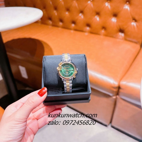 Đồng Hồ Nữ Just Cavalli Rắn Tràn Viền, Niềng Khía Vỏ Demi Gold Mặt Xanh 32mm