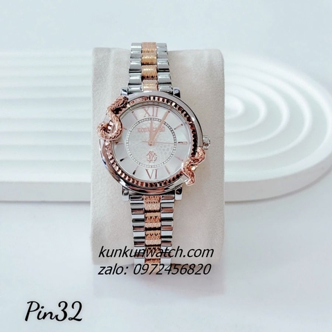 Đồng Hồ Nữ Just Cavalli Rắn Tràn Viền, Niềng Khía Vỏ Demi Rose Gold Mặt 32mm