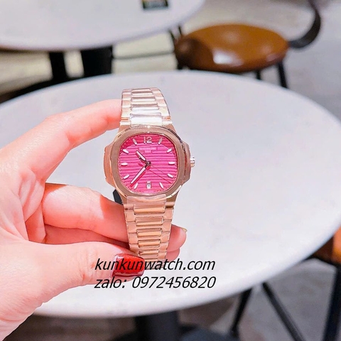 Đồng Hồ Nữ Patek Philippe Nautilus Rose Gold Mặt Hồng Vuông 35mm