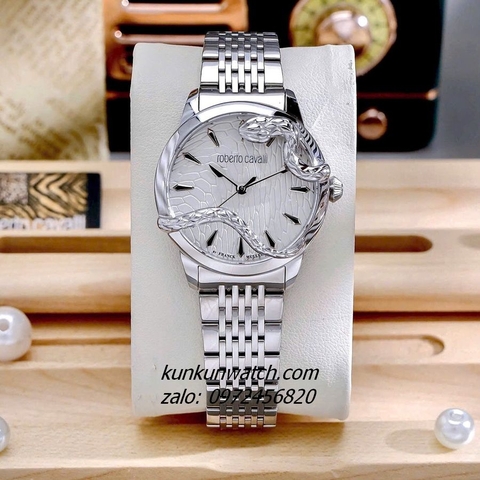 Đồng Hồ Nữ Roberto Cavalli by Franck Muller Rắn Quấn Viền Silver 32mm