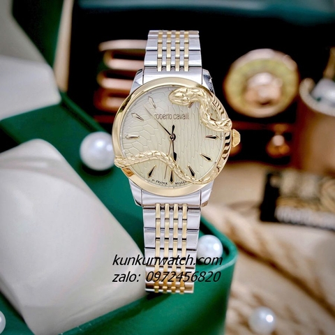 Đồng Hồ Nữ Roberto Cavalli by Franck Muller Rắn Quấn Viền Vỏ Demi 32mm