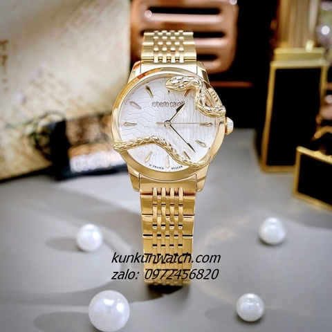 Đồng Hồ Nữ Roberto Cavalli by Franck Muller Rắn Quấn Viền Gold 32mm