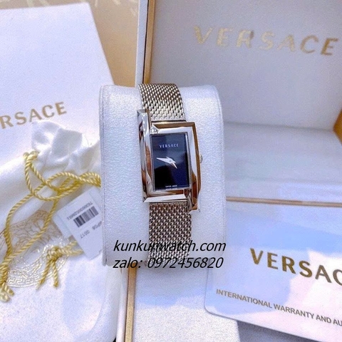 Đồng Hồ Nữ Versace Greca Icon Silver Mặt Đen 39x21mm
