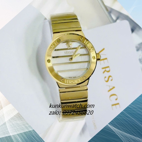 Đồng Hồ Nữ Versace Greca Logo Pearl Gold Mặt Trắng 33mm
