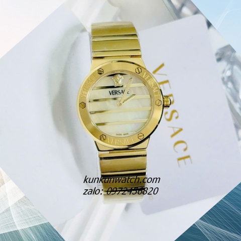 Đồng Hồ Nữ Versace Greca Logo Pearl Gold Mặt 33mm