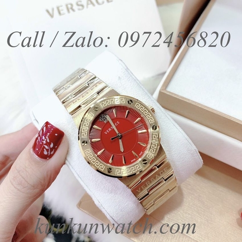 Đồng Hồ Nữ Versace Greca Logo Vàng Mặt Đỏ - 36mm