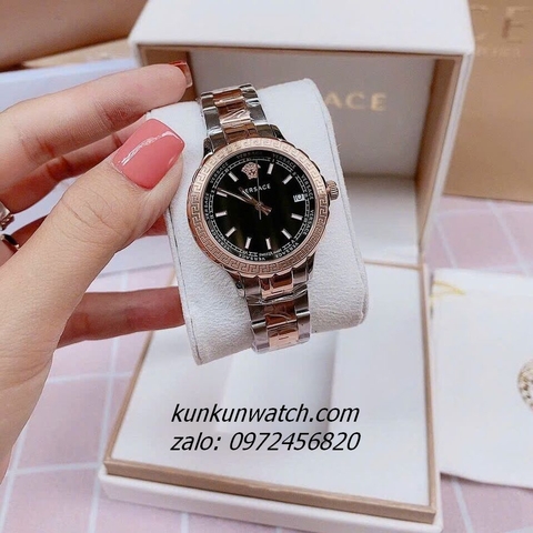 Đồng Hồ Nữ Versace Hellenyium Demi Rose Gold Mặt Đen 35mm