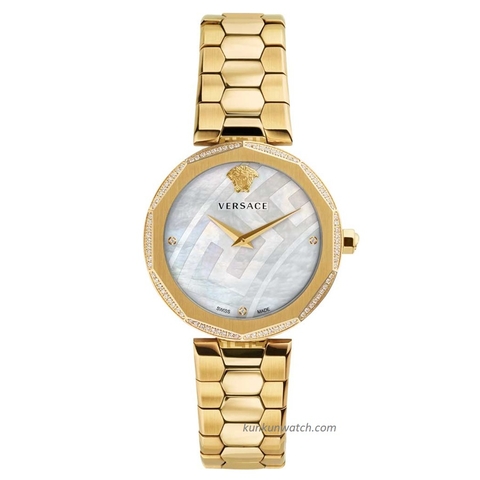 Đồng Hồ Nữ Versace Idyia Đính Viền Pha Lê - Vàng Mặt Trắng - 36mm