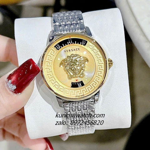 Đồng Hồ Nữ Versace Medusa Icon Silver Mặt Vàng 38mm