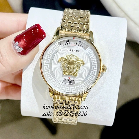 Đồng Hồ Nữ Versace Medusa Icon Gold Mặt Trắng 38mm