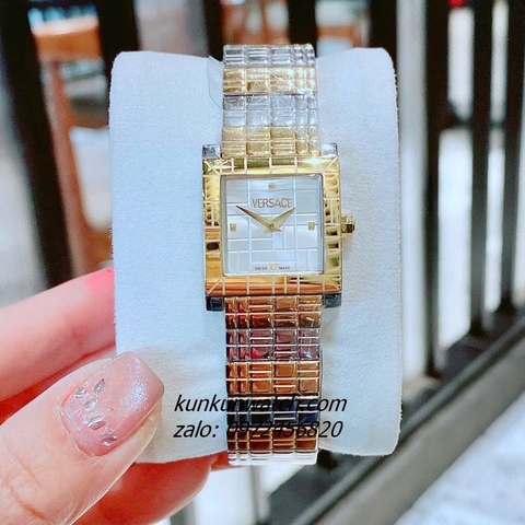 Đồng Hồ Nữ Versace Mosaic Quartz Demi Gold Mặt Vuông 22mm