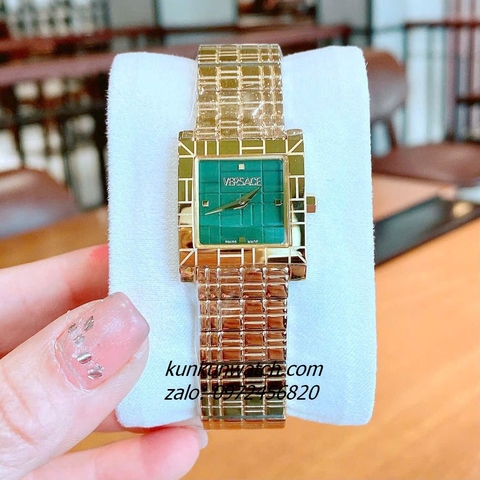 Đồng Hồ Nữ Versace Mosaic Quartz Gold Xanh Mặt Vuông 22mm