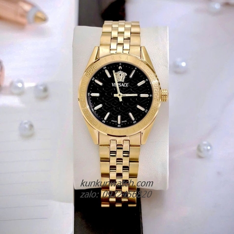 Đồng Hồ Nữ Versace V-Code Vỏ Gold Mặt Đen 36mm