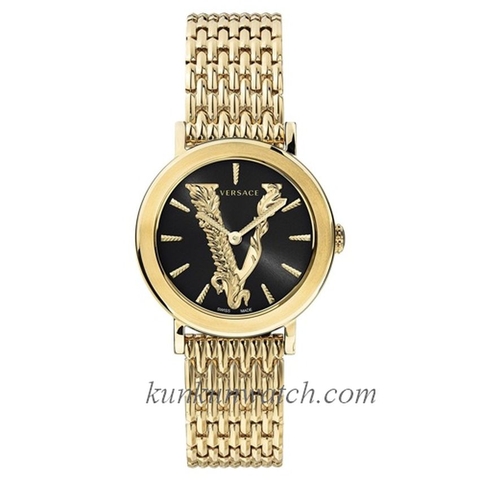 Đồng Hồ Nữ Versace Virtus Họa Tiết Chữ V Vàng Mặt Đen - 36mm