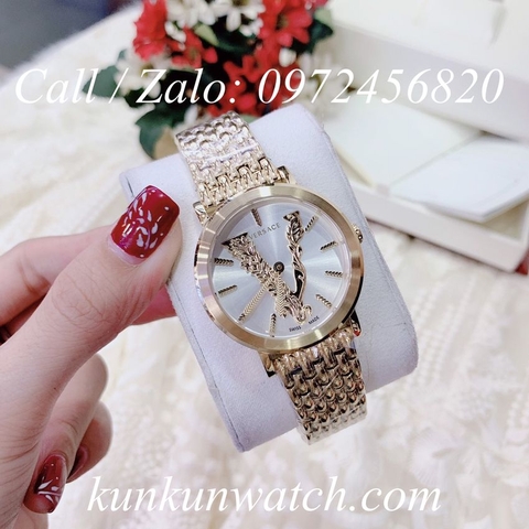 Đồng Hồ Nữ Versace Virtus Họa Tiết Chữ V Vàng Mặt Trắng - 36mm
