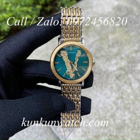 Đồng Hồ Nữ Versace Virtus Họa Tiết Chữ V Demi Mặt Xanh Mộc - 36mm