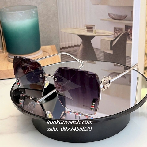 Kính Mát Nữ Gucci GC1326 Fom Vuông Mắt Khói Tím Gọng Kim Loại Chống Tia UV