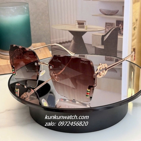 Kính Mát Nữ Gucci GC1326 Fom Vuông Mắt Trà Gọng Kim Loại Chống Tia UV