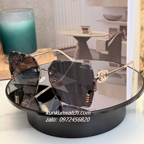 Kính Mát Nữ Gucci GC1326 Fom Vuông Mắt Xám Gọng Kim Loại Chống Tia UV