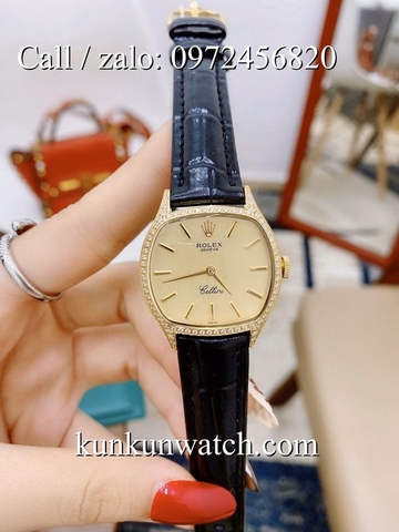Đồng Hồ Nữ Rolex RLND022 - Dây Đen Mặt Vàng - 33mm
