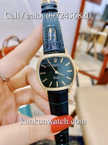 Đồng Hồ Nữ Rolex RLND026 - Dây Da Xanh Lá - 33mm