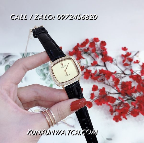 Đồng Hồ Nữ Rolex RLND011 - Dây Đen Mặt Vàng - 34mm