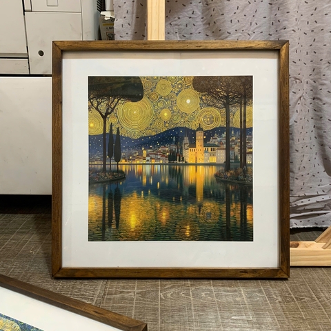 Tranh treo tường canvas KT 40x40cm khung viền gỗ, mặt kính