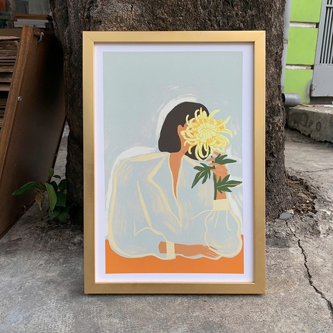 Tranh treo tường canvas KT 30x45cm khung viền vàng đồng
